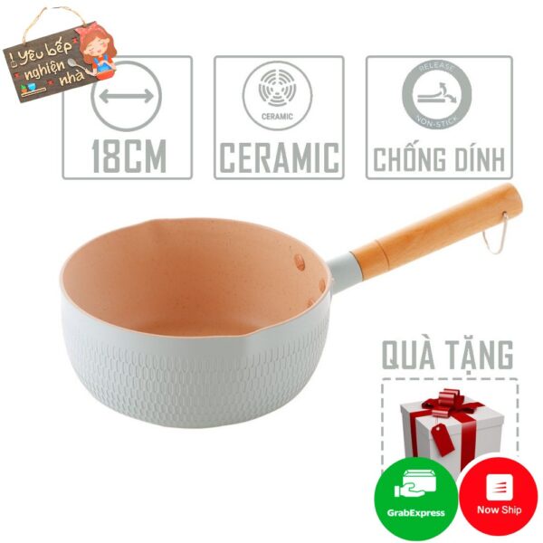 Chảo đá nấu đồ ĂN DẶM cho bé chống dính cao cấp size 18 xuất Nhật Chảo chống dính sâu lòng đáy từ phủ ceramic vân tổ ong