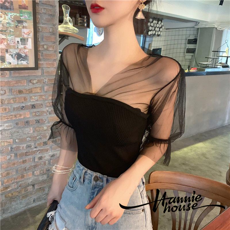 Áo Kiểu Tay Phồng Ngắn Màu Sắc Đơn Giản Quyến Rũ Cho Nữ