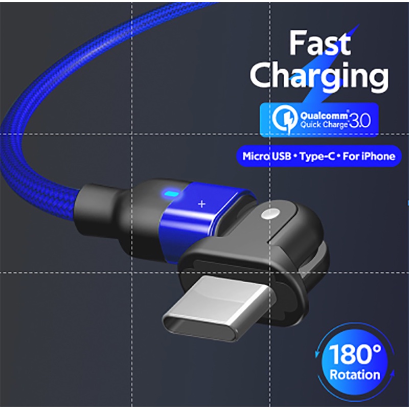 Dây Cáp Sạc Nhanh TBTIC 3A Loại C Micro USB Xoay 180 Độ