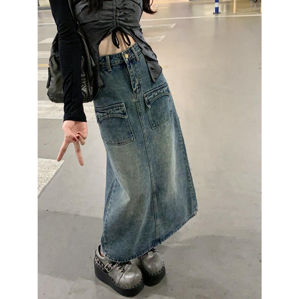 62385 Chân Váy Denim Dài Vừa Vặn Có Túi Phía Trước