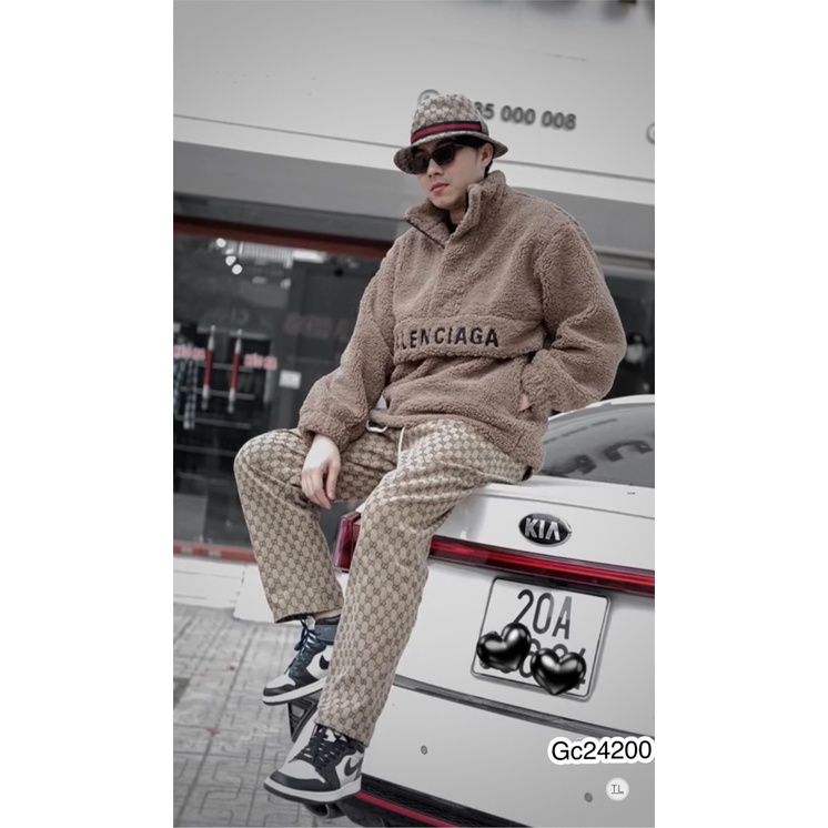 Quần dài Nam vải thô đũi Gucci GC In chữ đẹp cao cấp - Quần đũi Nam Guci mặc mùa hè đẹp mát