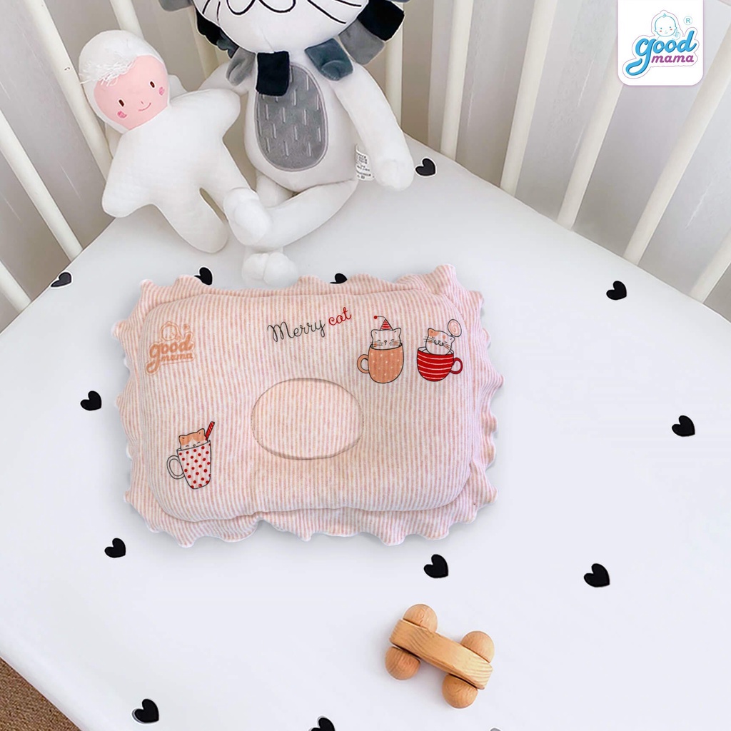 Gối lõm cho trẻ sơ sinh Goodmama 20x30cm, gối mềm mại, thấm hút tốt, viền bèo dễ thương