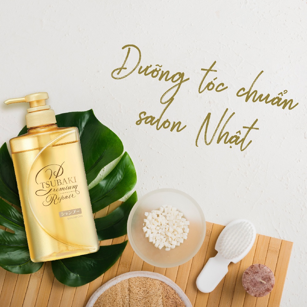 Dầu gội &amp; xả Premium Repair Tsubaki 490ml/chai phục hồi giảm rụng tóc
