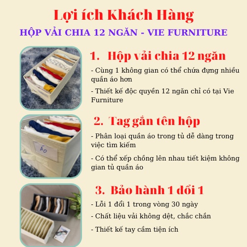 [ ĐỘC QUYỀN ] Hộp Vải Đựng Quần Áo Chia 12 Ngăn - Hộp Đựng Đồ Sắp Xếp Tủ Quần Áo