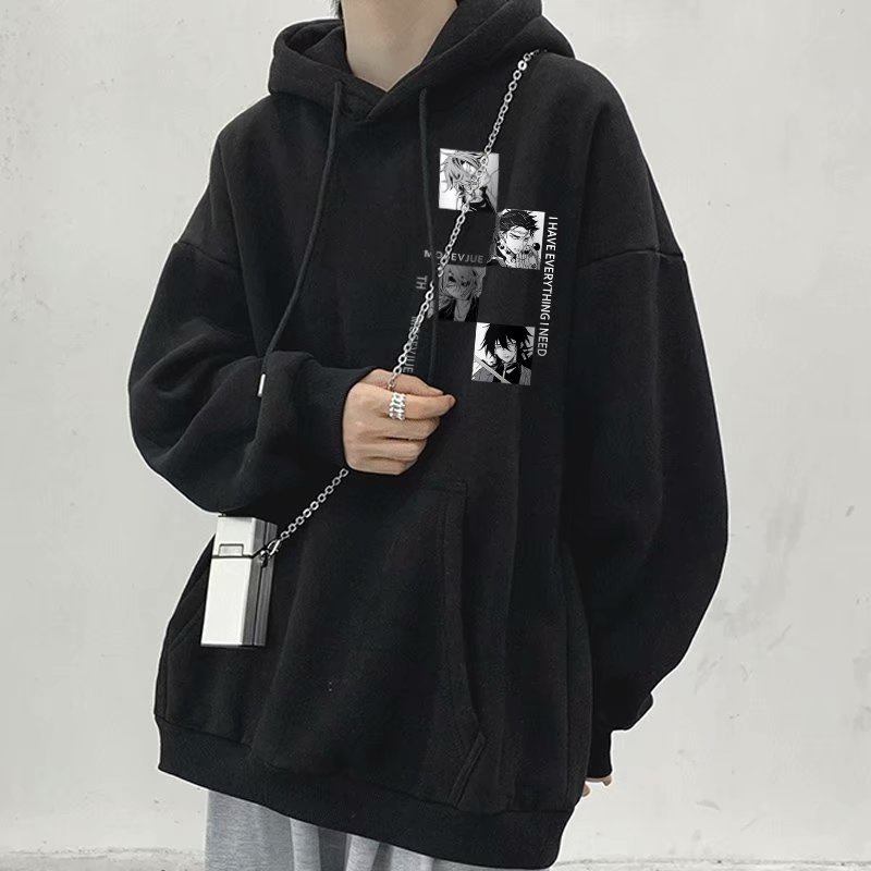 Áo hoodie tay dài dáng rộng in họa tiết hoạt hình phong cách Hàn Quốc thời trang mùa đông cho nam size M-8XL