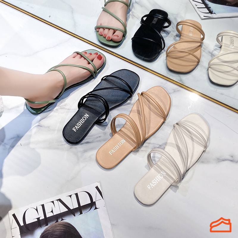 Dép sandal đế bằng phong cách Hàn Quốc thời trang mùa hè cho nữ