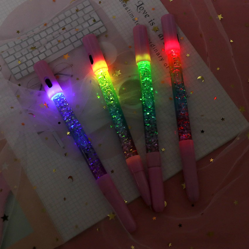 Bút viết mực gel đầu 0.5mm tích hợp đèn LED họa tiết kim tuyến