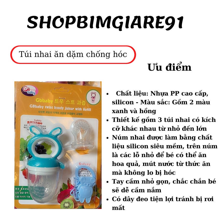 Túi nhai ăn dặm chống hóc 3 múm nhai BD BAYBY Hàn Quốc giúp bé tập ăn dặm, ăn các thức ăn thô khác ngoài sữa