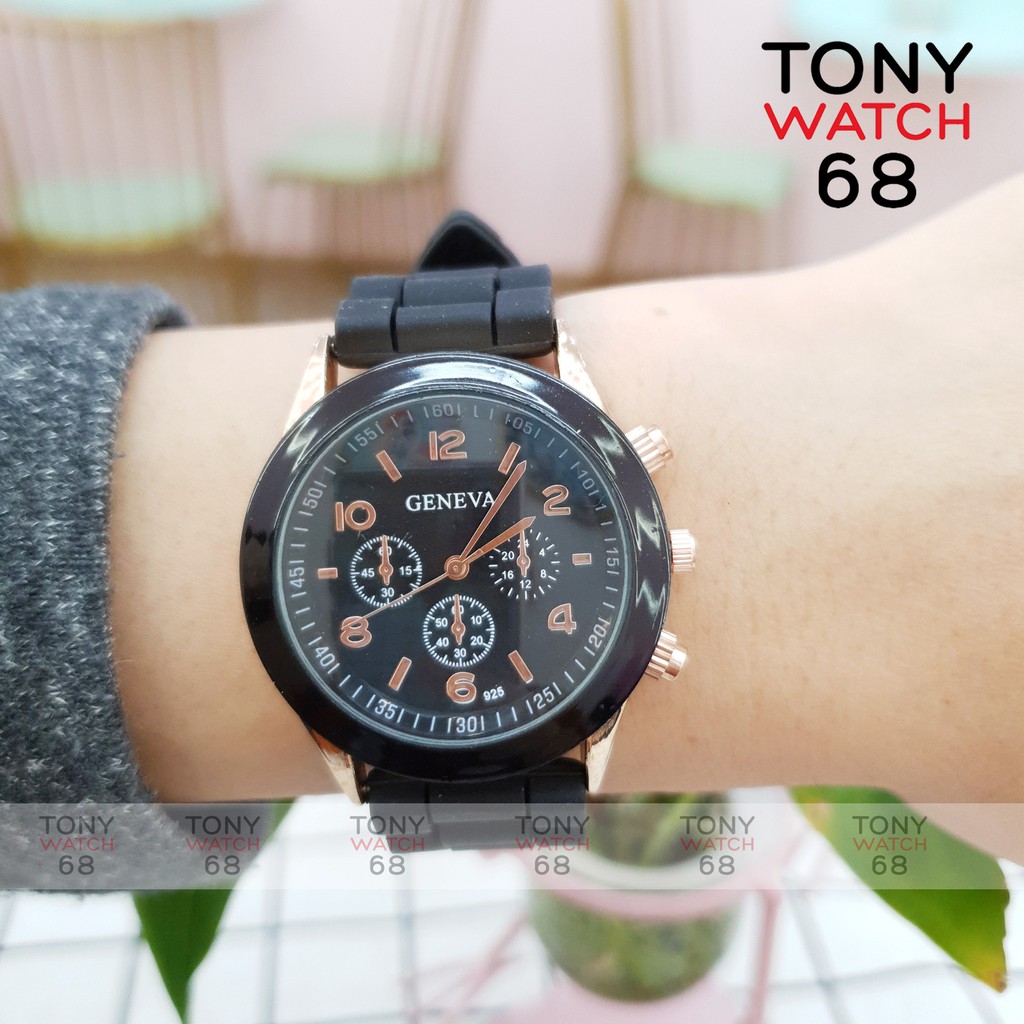 Đồng hồ cặp đôi nam nữ Geneva dây cao su trắng mặt kính cong độc đáo chính hãng Tony Watch 68