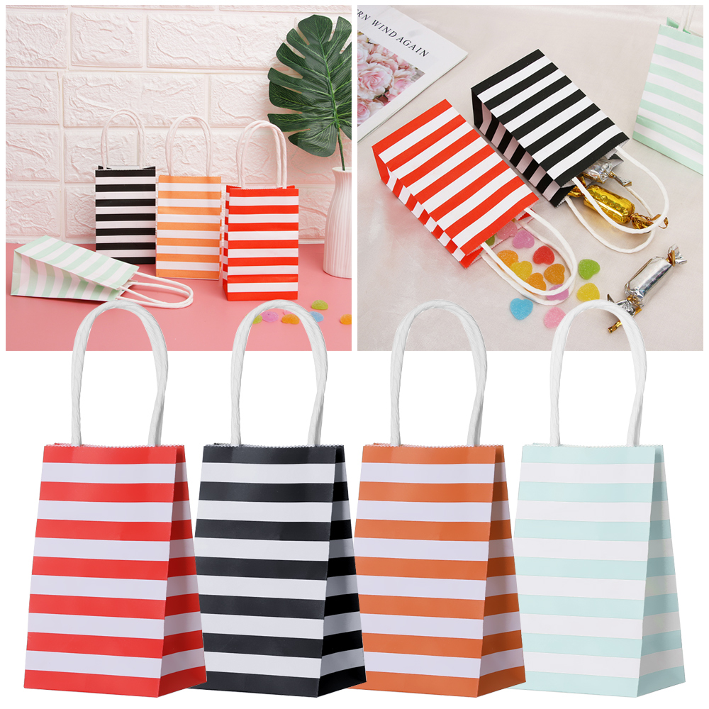 Bộ 5/10/20 Túi Giấy Gói Quà Họa Tiết Kẻ Sọc Màu Đen Đa Năng Dùng Cho Tiệc Sinh Nhật/Tiệc Cưới
