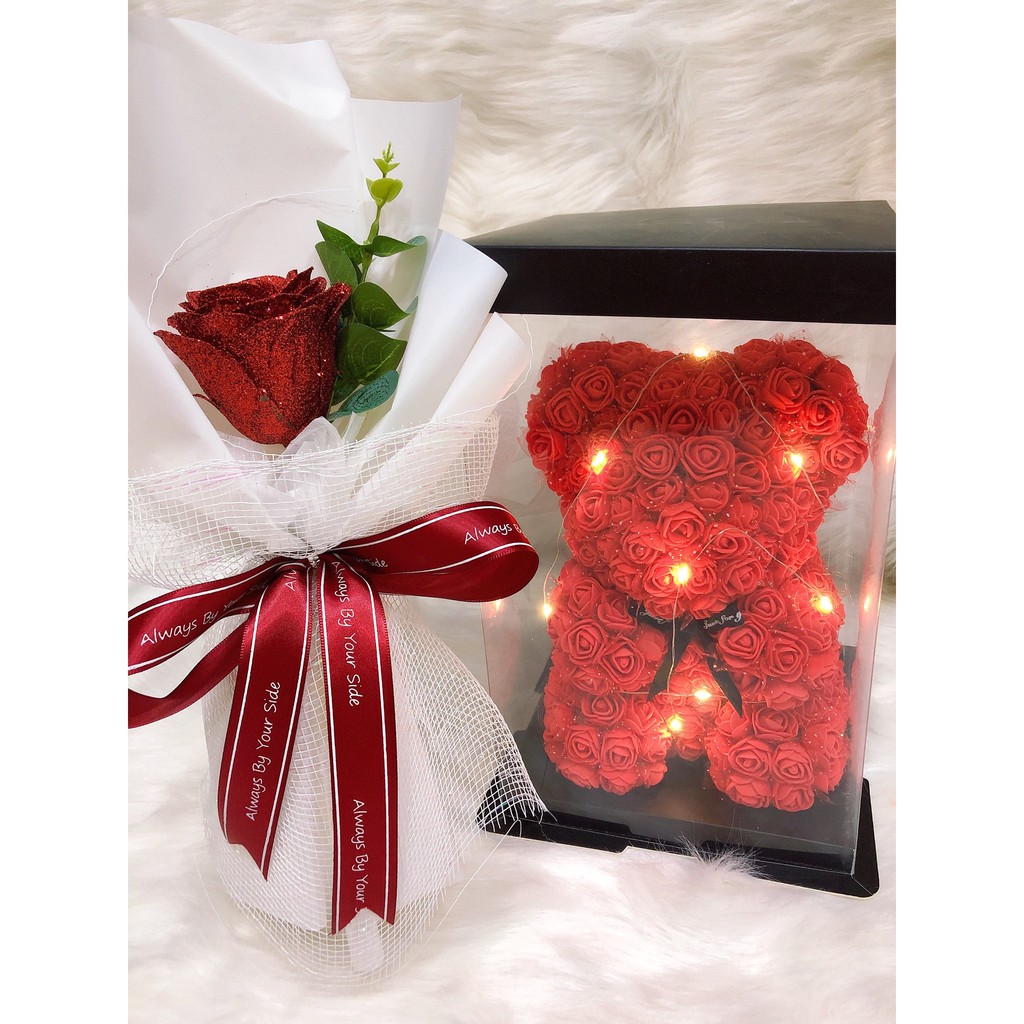 Combo Gấu Teddy Và Hoa Hồng Sáp Thơm Vĩnh Cửu Cao Cấp Quà Tặng Ý Nghĩa Cho Người Thương  [HOT VALENTINE 2021