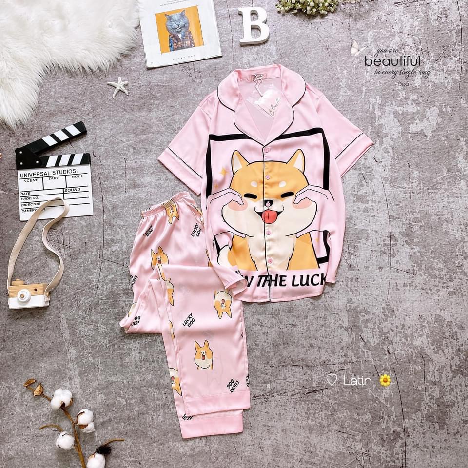 Bộ tay ngắn quần dài satin bèo boo