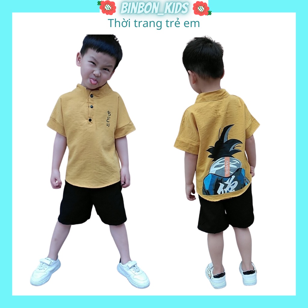 Bộ quần áo bé trai chất đũi BINBON KIDS, bộ cộc tay bé trai họa tiết hoạt hình Chidori cho bé từ 6- 28kg QATE568