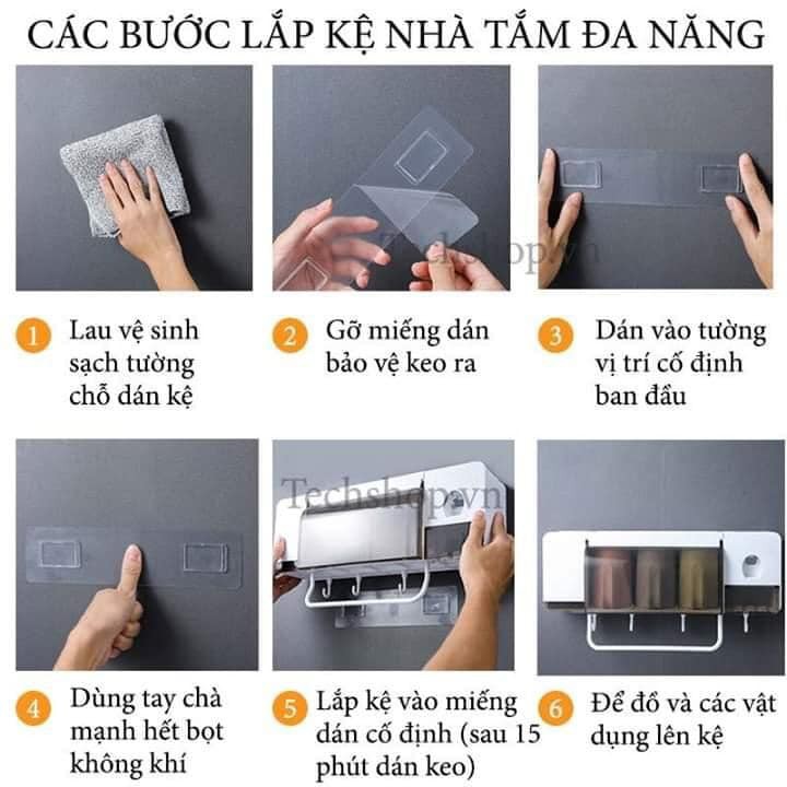 Xả kho freeship♥KỆ NHÀ TẮM ĐA NĂNG 6IN1: Giá treo khăn, nhả kem đánh răng tự động, đựng sữa tắm dầu gội ...