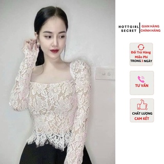 Áo ren dài tay nữ 2 lớp Hottgirlshop,áo cổ vuông ren tiểu thư mầu be đủ size từ 40-60kg AR0001