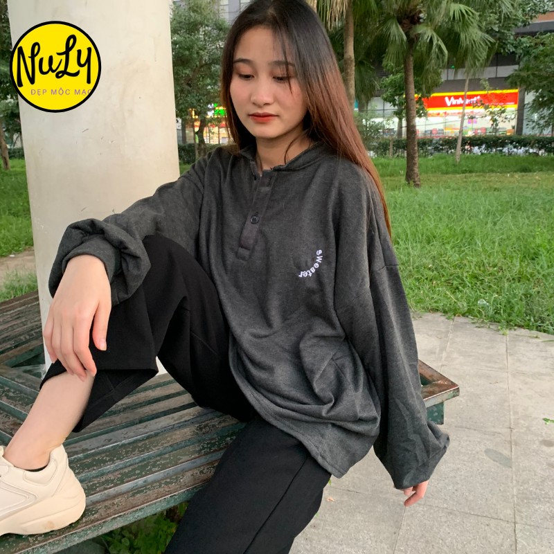 Áo nỉ bông Letters nữ chất xịn tay bồng form rộng Ulzzang cổ đức logo thêu Sweater