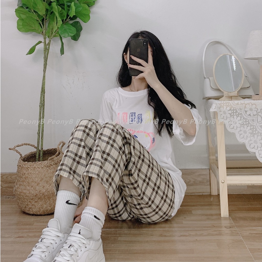 Set Culottes Gấu AIRB PEONYB Nữ [FREESHIP] 🌸 Bộ đồ quần suông ống rộng kẻ sọc kèm áo thun in hình teddy Ulzzang HOT 🌸