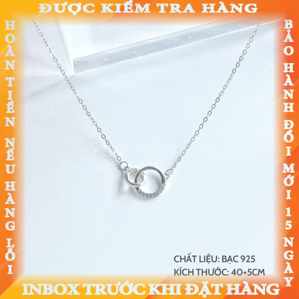 Dây chuyền bạc 2 vòng tròn đính đá, vòng cổ nữ Miuu Silver Double Circle Necklace tranduong
