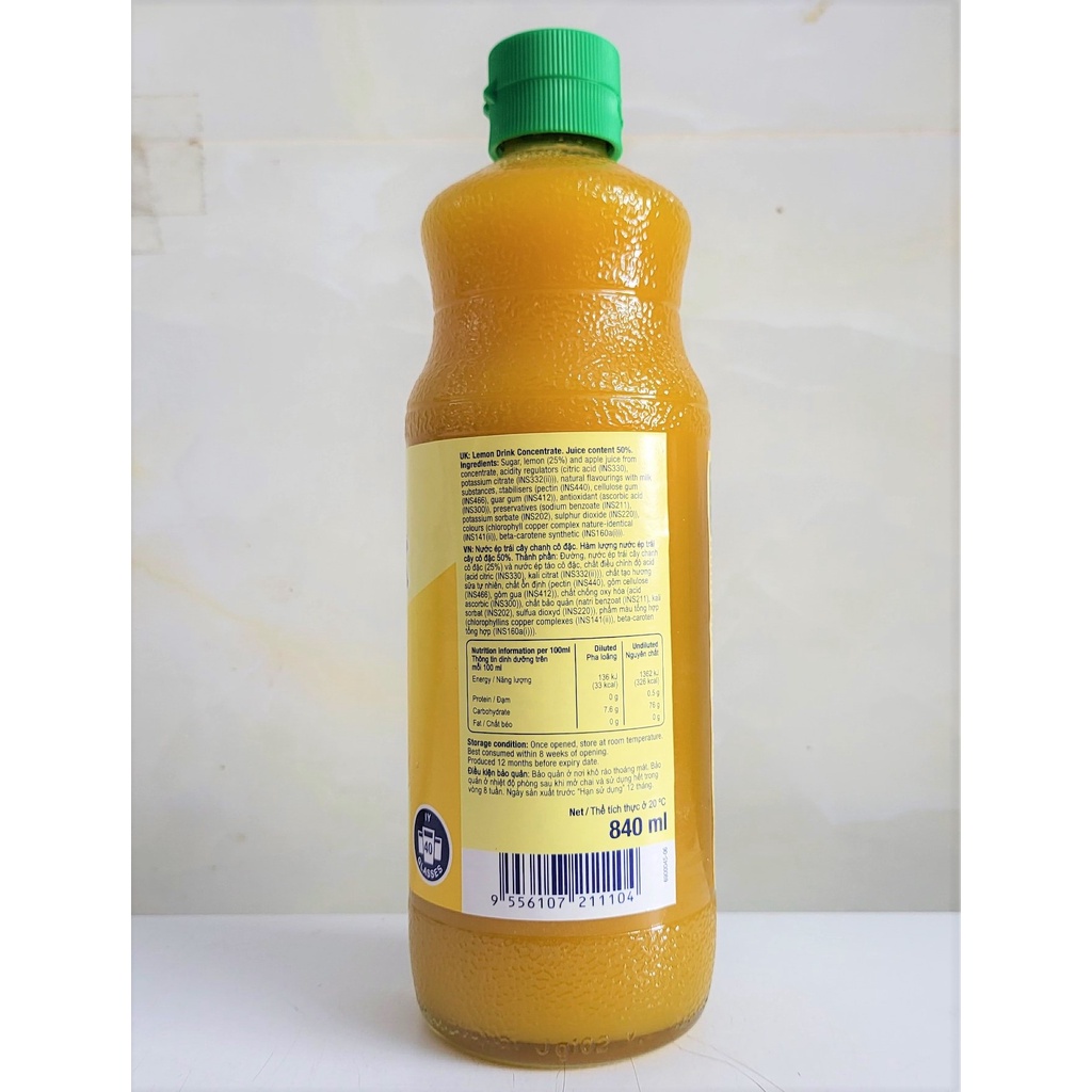 [Chai 840ml – CHANH] NƯỚC ÉP CÔ ĐẶC [Malaysia] SUNQUICK Lemon Fruity and Refreshing (halal)