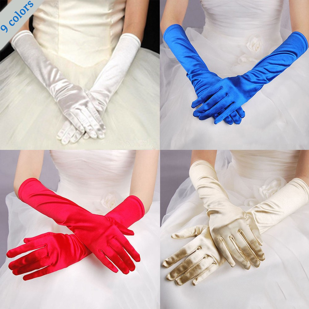 Đôi Găng Tay Satin Dài Hở Ngón Nhiều Màu Sắc Thời Trang Cho Nữ