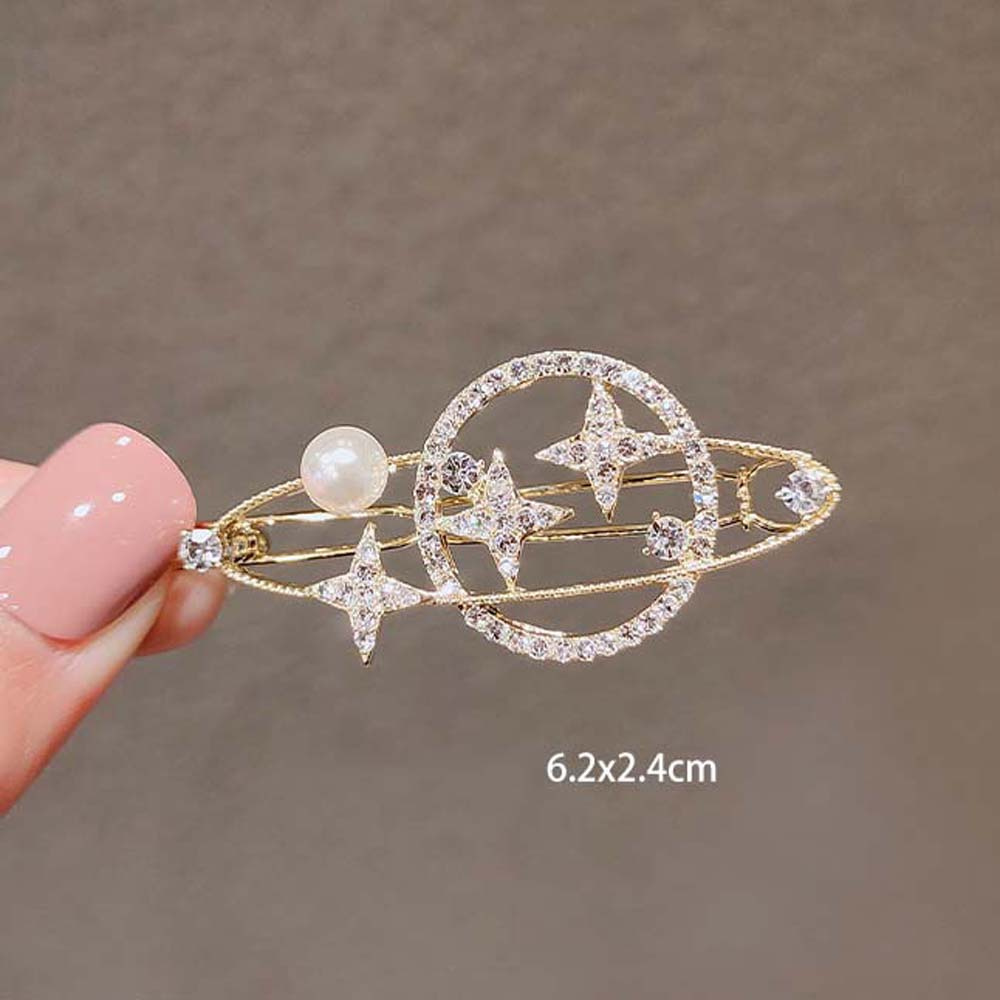 Kẹp Tóc Hình Trăng Sao Đính Ngọc Trai Đơn Giản Thanh Lịch