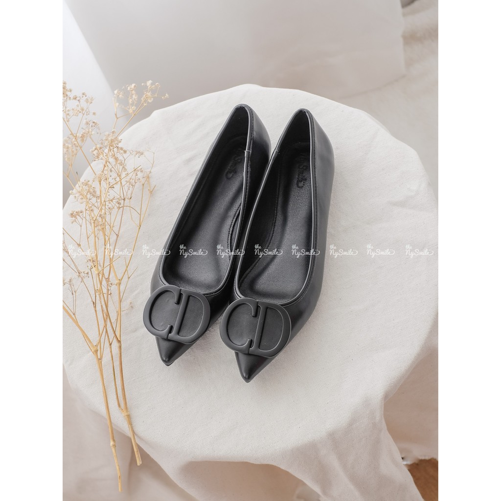 Giày búp bê cao 5cm mũi nhọn khoen chữ CD - Thenysmile - Tano 1 2
