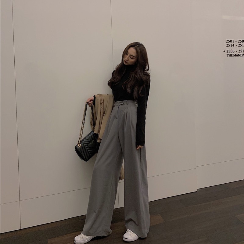 [ẢNH THẬT] Quần ống suông chất đẹp Ulzzang / quần ống rộng cạp cao form dài culottes xếp ly