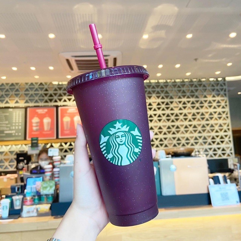 Ly nhựa 24OZ Starbucks có thể đổi màu và tái sử dụng kèm nắp đậy và ống hút