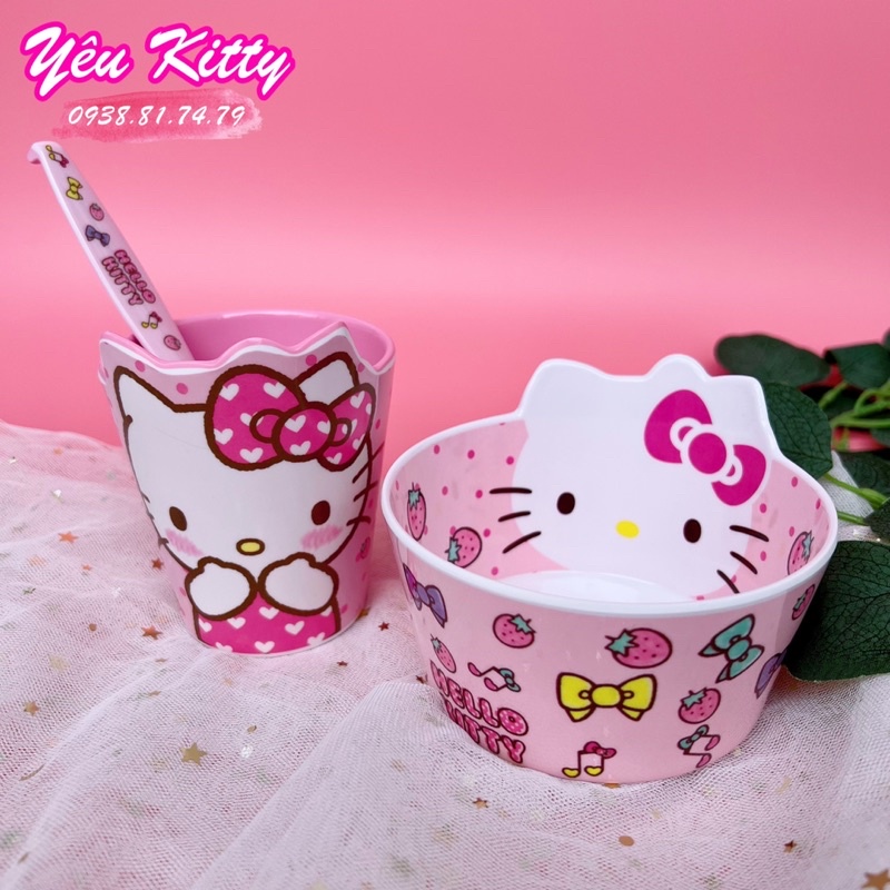 COMBO TÔ MUỖNG LY HELLO KITTY
