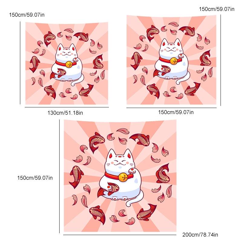 [WARM] Con mèo may mắn Nhật Bản vải treo thảm trang trí bãi biển khăn tắm treo khăn trải bàn trang trí tường vải in kỹ thuật số vải treo nền vải có thể được tùy chỉnh