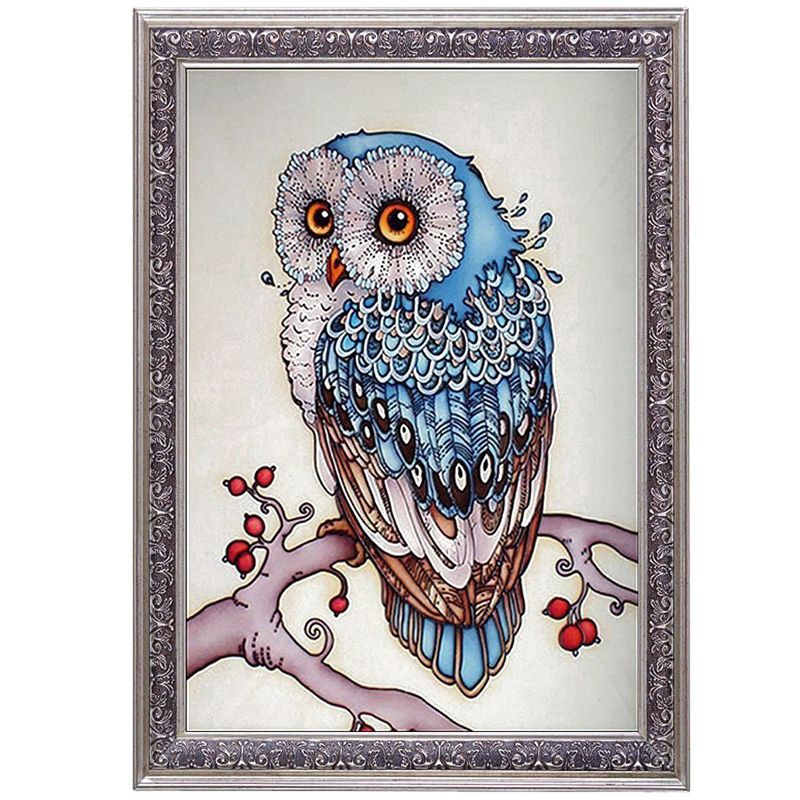 DIY 5D Diamond Painting Cross Stitch Blue Owl Pattern 7.8 x 11.8 inch