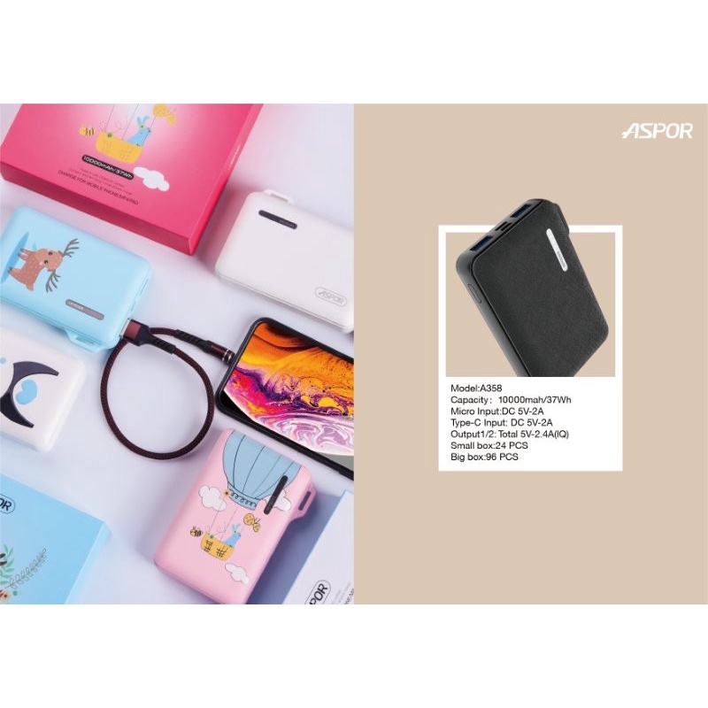 Sạc dự phòng nhỏ gọn ASPOR A358 dung lượng 10000mAh-Bảo hành 6 tháng