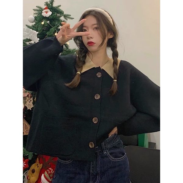 Áo khoác croptop cadigan cổ bẻ