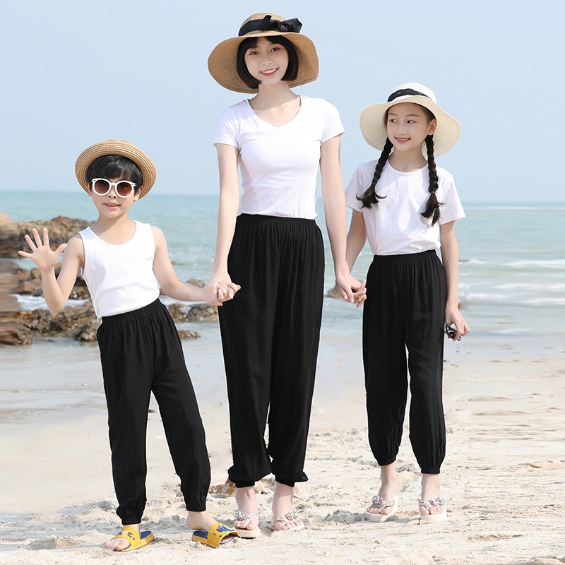 Quần cotton YAOEENH mỏng ống rộng chống muỗi thoáng khí thời trang mùa hè cho gia đình