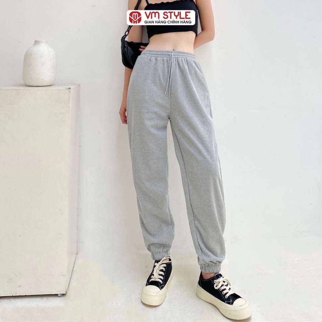 Quần jogger nữ VM STYLE lưng thun cột dây ống chun trơn rộng thoải mái hoạt động thời trang ulzzang 22QU02Q021504