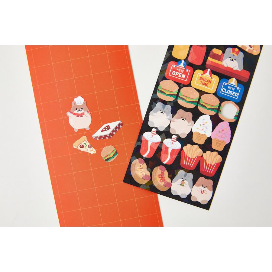 Set 2 Tấm Sticker Hologram ARTBOX Hàn Quốc Hình Hamster Và Fast Food Xinh Xắn