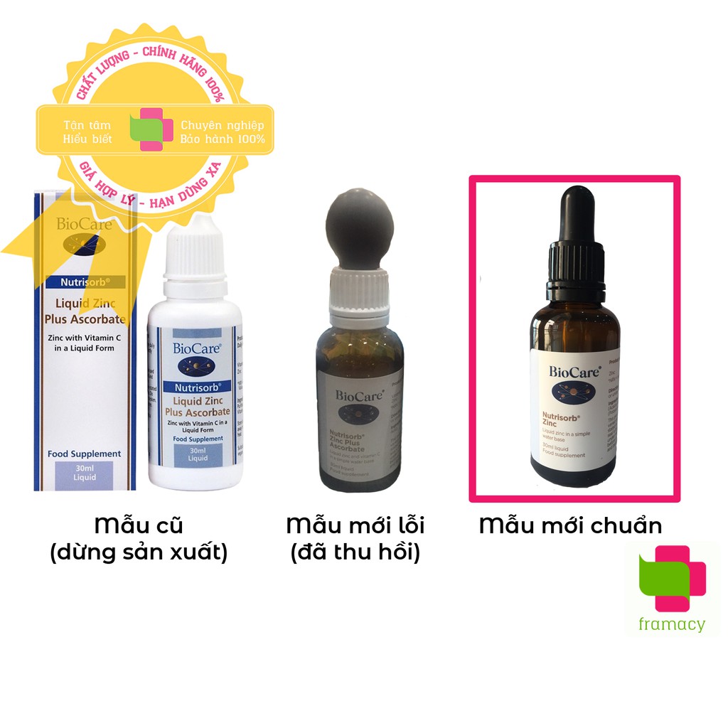 Kẽm nước BioCare Nutrisorb ZinC, Anh (30ml dạng giọt) tăng cường đề kháng cho trẻ sơ sinh từ 3 tháng tuổi