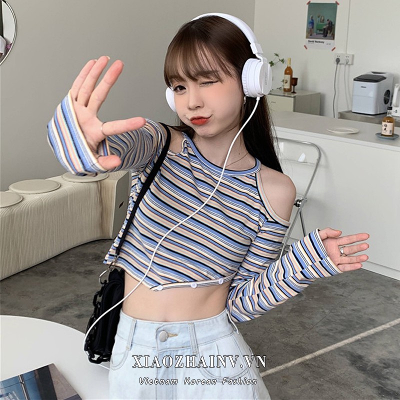 Áo Croptop Xiaozhainv Dáng Ôm Hở Vai Quyến Rũ Thời Trang Cho Nữ