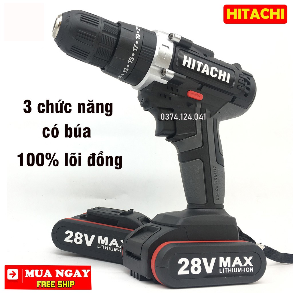 [FREESHIP] MÁY KHOAN PIN HITACHI 28V 3 chức năng (có búa) khoan tường - Máy Bắt Vít, Khoan Sắt 28V