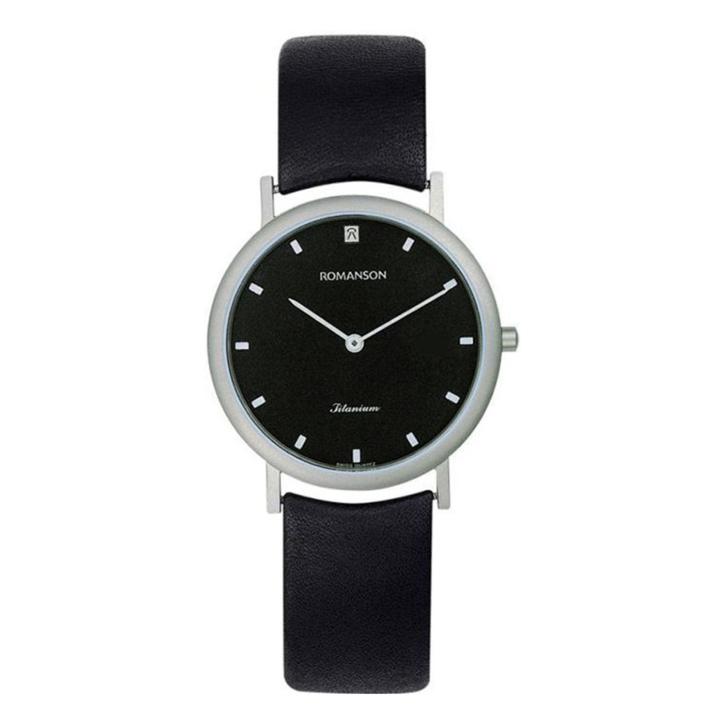 Đồng hồ Romanson Men Watch UL0576NMWBK nam mặt mỏng máy Thụy Sĩ vỏ Titanium, kính chống xước dây da cao cấp chính hãng