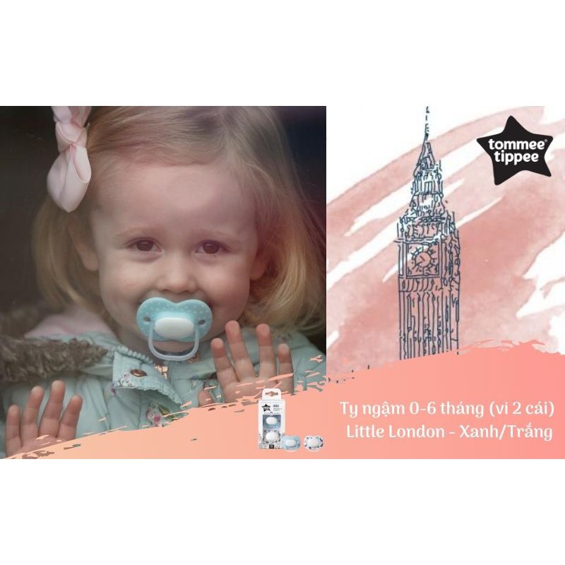 [Mã FMCGM50 - 8% đơn 250K] Ty ngậm cho bé Tommee Tippee 0-6 tháng (vỉ 2 cái) - Little London - Xanh/Trắng