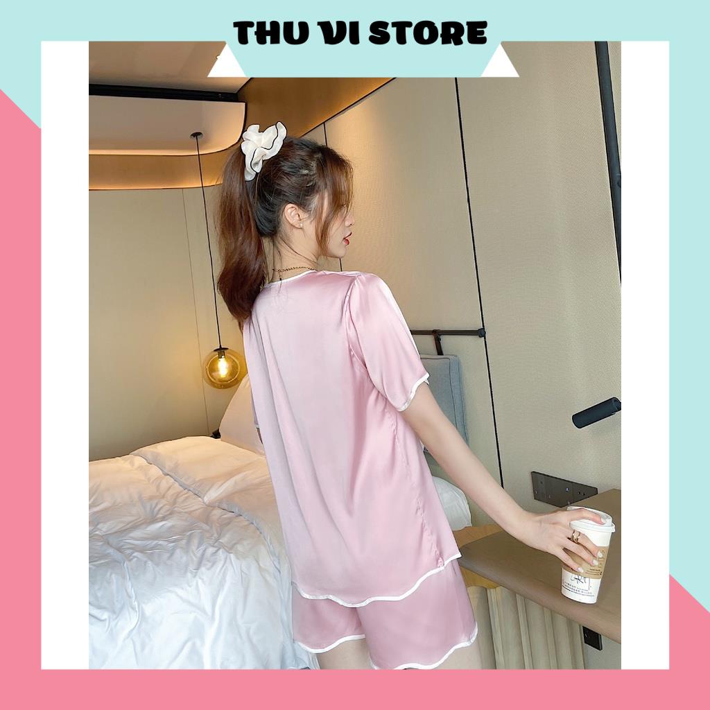 Đồ Bộ Nữ, Bộ Pijama Lụa Áo Nữ Cổ Lật Quần Cọc Viền Gợn Sóng Chất Lụa Satin 3 Màu Hồng, Đen, Trắng Form Dáng Rộng Dưới 60 | BigBuy360 - bigbuy360.vn