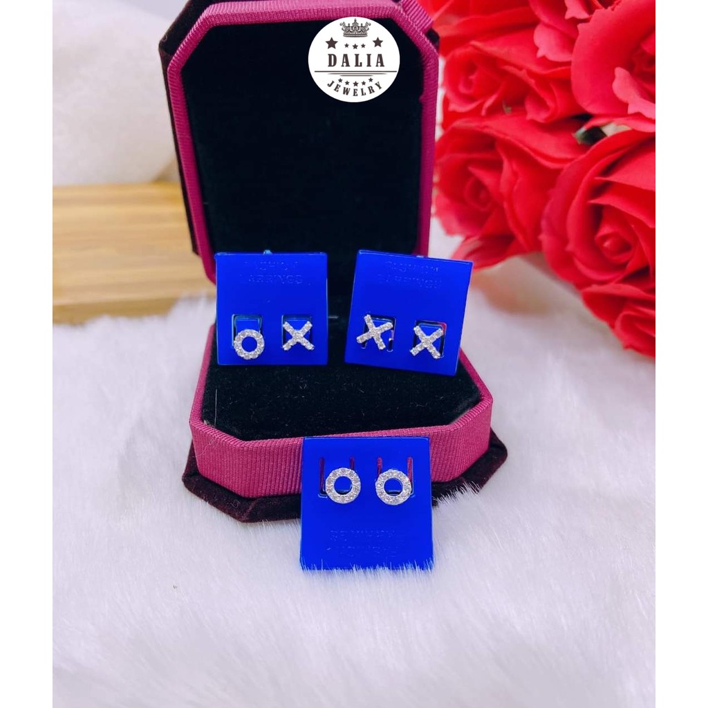 Bông tai bạc nữ chữ cái X O trò chơi tuổi thơ DaLiA Jewelry khuyên tai bạc 925 không gỉ