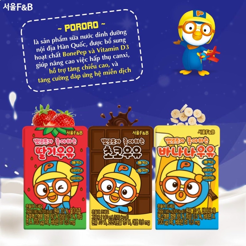 [Giá Tốt] DATE 2/2024 Sữa Tươi Pororo Hàn Quốc Siêu Thơm Ngon Cho Bé Từ 1 Tuổi