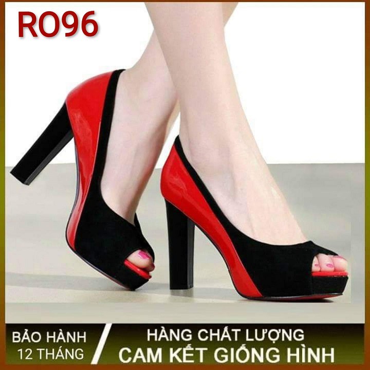 Giày cao gót nữ đẹp đế vuông 10p hàng hiệu rosata hai màu đỏ kem ro96