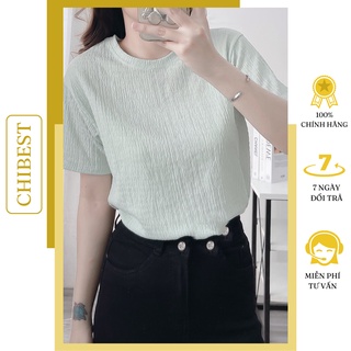 Áo thun trơn cổ tròn ngắn tay from trung chất liệu xốp nhún 4 màu CHIBEST LAB62