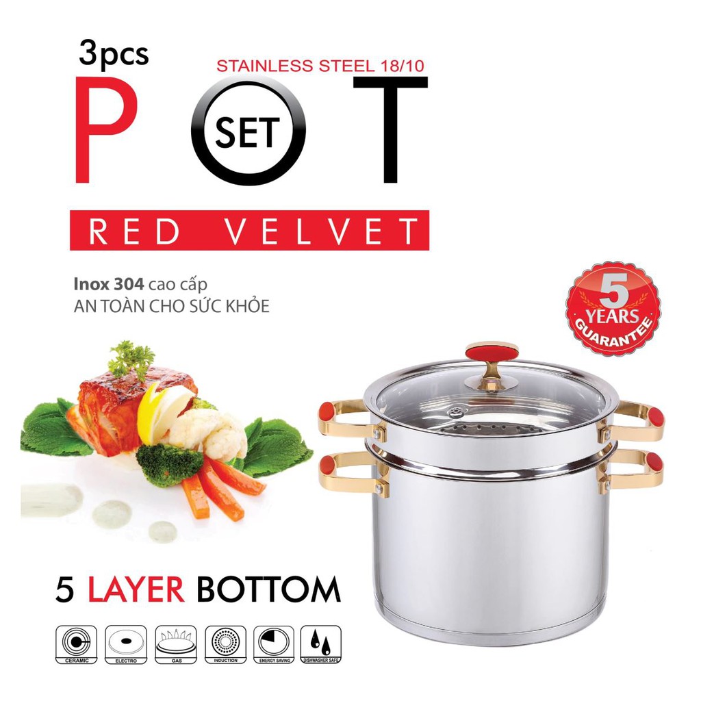 NỒI HẤP ELMICH INOX 304 RED VELVET 24CN EL5585, 28CM EL0979 - HÀNG CHÍNH HÃNG - Hàng chính hãng