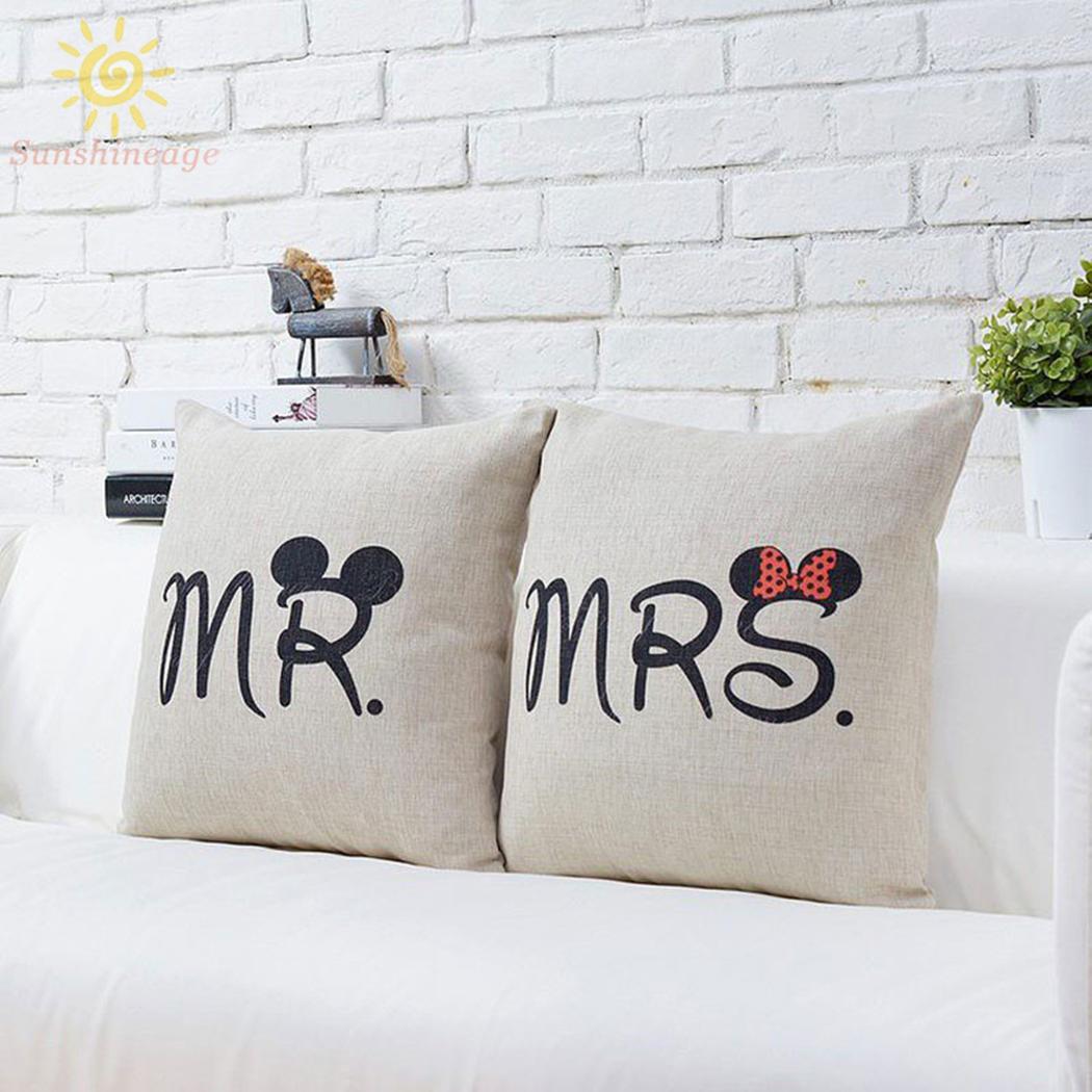 Vỏ Gối Sofa In Chữ Mr. Mrs