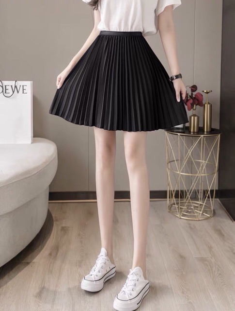 Chân váy dập ly 1 tầng ngắn, vải tuyết mưa có may kèm quần bên trong | BigBuy360 - bigbuy360.vn