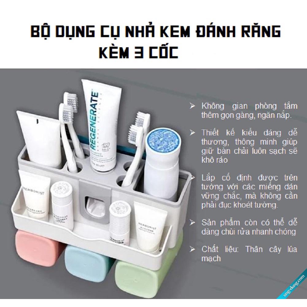 Lấy kem đánh răng, Bộ dụng cụ lấy kem đánh răng, Bộ Nhả Kem Đánh Răng 3 Cốc Chất Liệu Sinh Học Lúa Mạch An Toàn